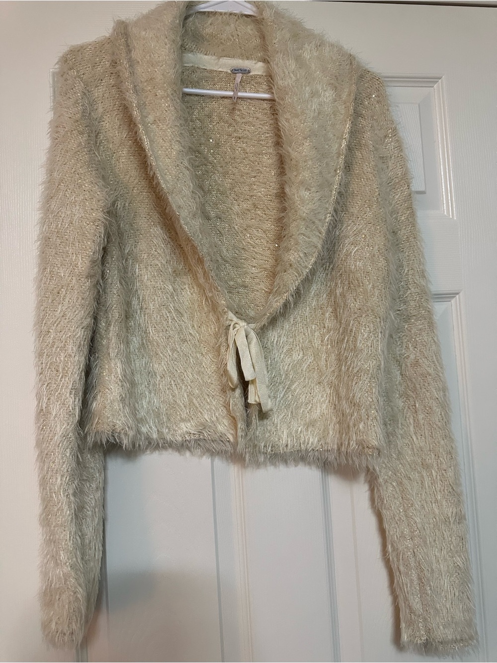 Free People Plush Faux-Fur Open Front Jacket in Cream